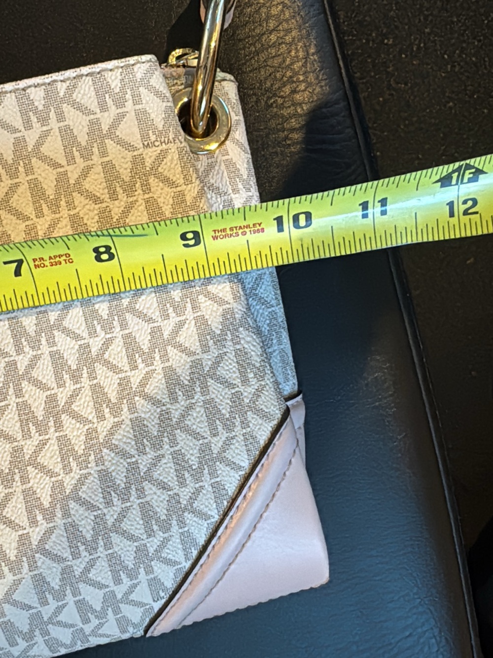 Michael Kors Beige and Pink MK Logo Shoulder Bag with Gold Hardware